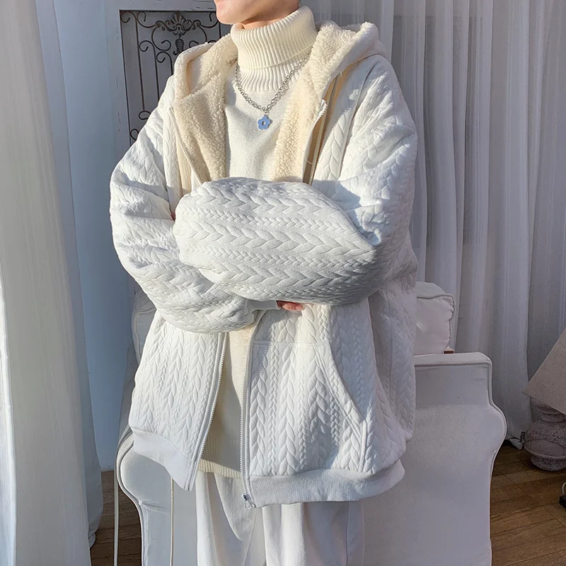 Winter Jacket Men Warm Fashion Casual Thickened Lamb Wool Jackets Men Korean Loose Short Coat Mens Thick Hooded Coat M-2XL