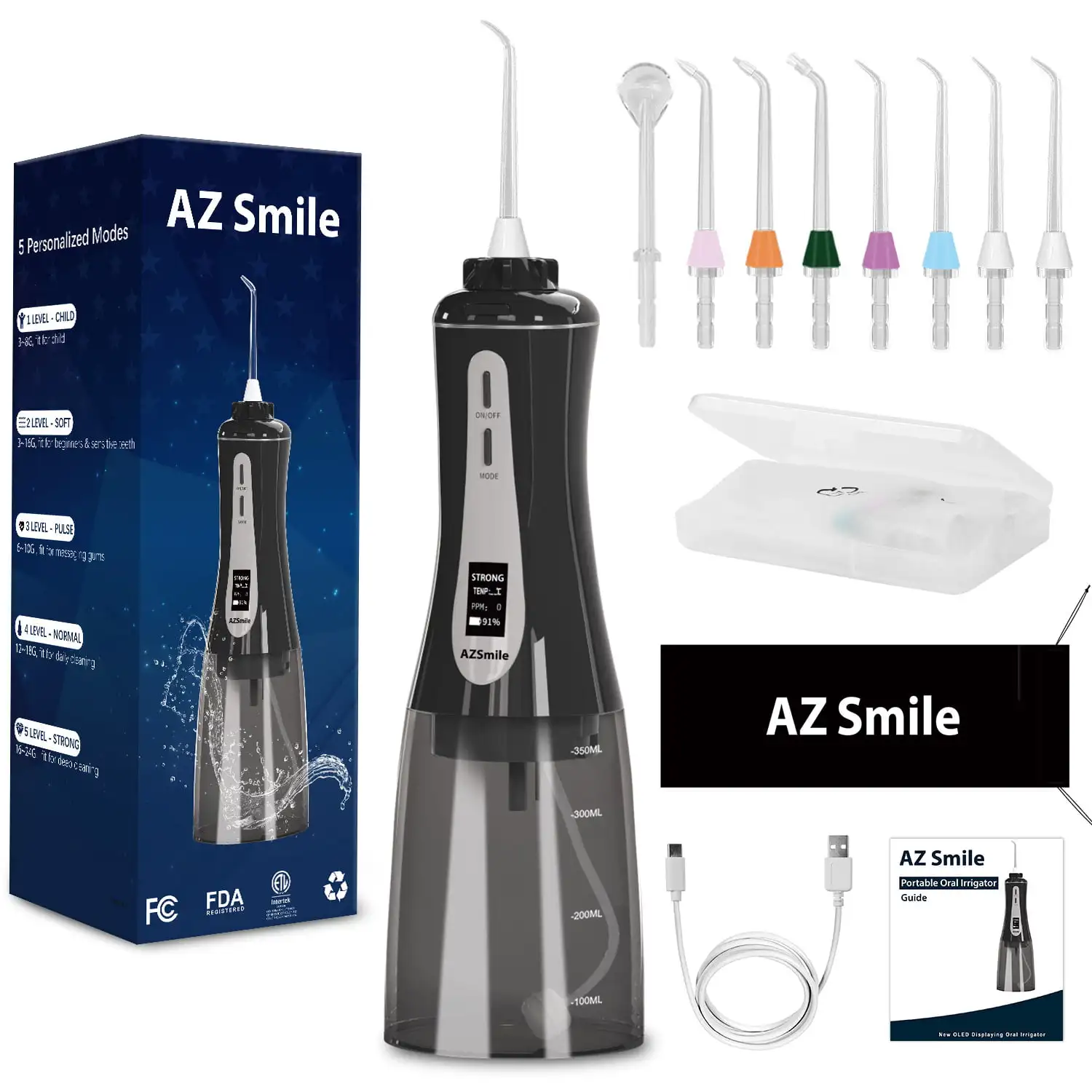 

Cordless Water Flosser Portable OLED Dental Oral Irrigator 5 Modes with 350ml Water Tank, IPX7 Water For Teeth Cleaning Black Co