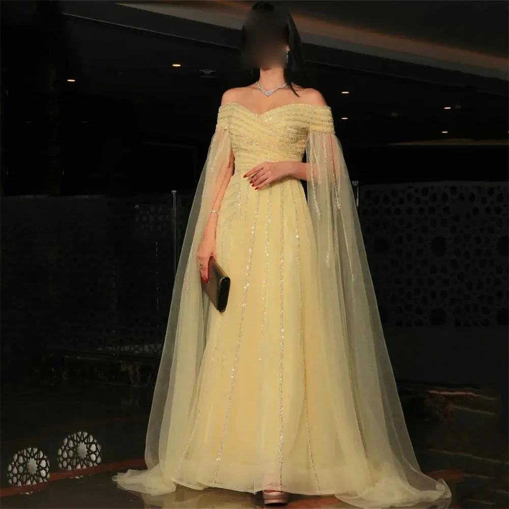 

MULOONG Luxury Sequined Sweetheart Off The Shoulder Sleeveless A Line Evening Dress Floor Length Sweep Train Elegant Prom Gown