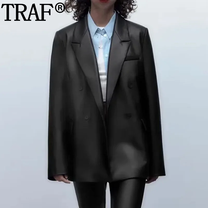 

Женский блейзер из искусственной кожи на пуговицах, с длинным рукавом