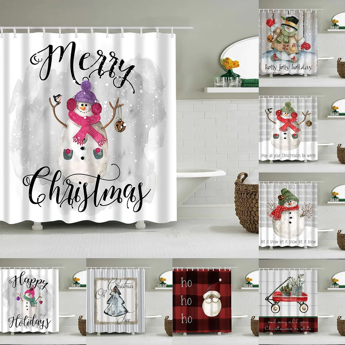 

Bathroom Christmas Pattern Decoration Christmas Snowman Bathroom Curtain Decoration Home Decor