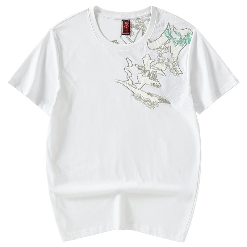 

Футболка женская с вышивкой цветов, уличная одежда в стиле Харадзюку, Повседневная Свободная рубашка с коротким рукавом, черная белая, CS585, л...