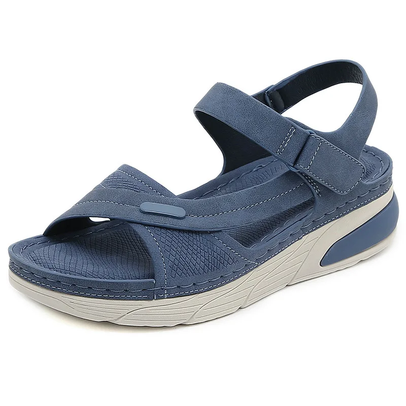 

Sandals Women 2023 Summer Hook Loop Sewing Leisure Walking Sapphire Blue Zavity Thick-soled Comfortable Ladies Shoes on Offer