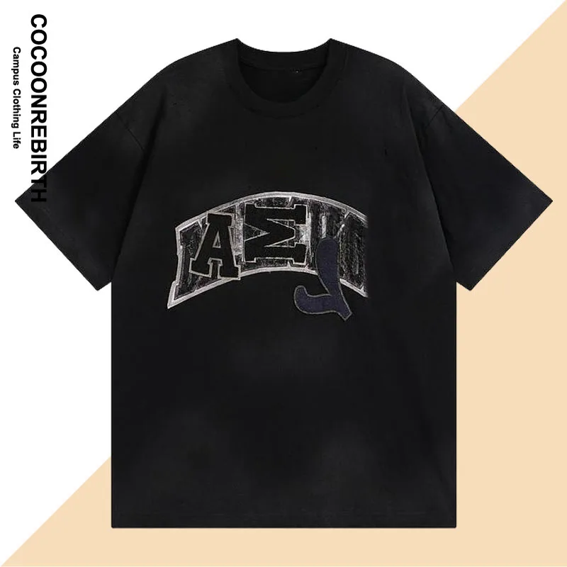 

High Quality Luxury Logo Embroidery Distressd Football Club T-shirt for Men Women Letter Embroidery Hip Hop Oversized Top