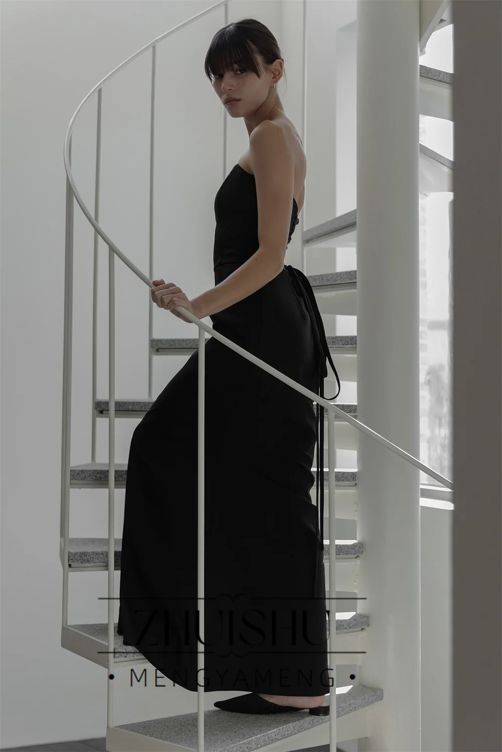 Фото Вечернее платье ZHUISHU Simple Black Mermaid для женщин, корейский стиль, для фотосессий, свадебное платье-корсет без бретелек и рукавов, на заказ №2