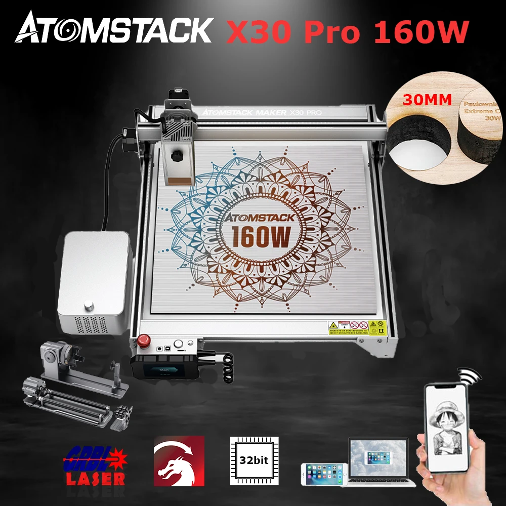 

Atomstack X30Pro 160W Fixed-Focus Laser Output Metal Sheet Engravable Cnc Lazer Wood Glass Cutting Engraving Machine With Air