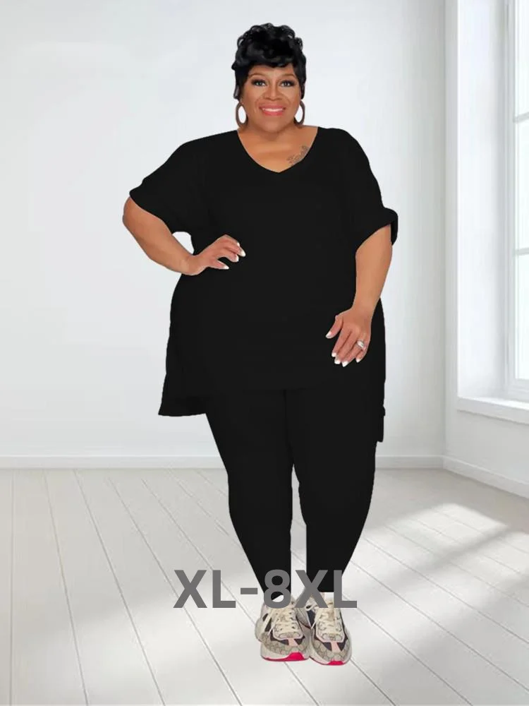 Plus Size Two Piece Sets Women Clothing Long Top Legging Matching Suit Solid Casual Outfits Wholesale 3xl 4xl 5xl 6xl