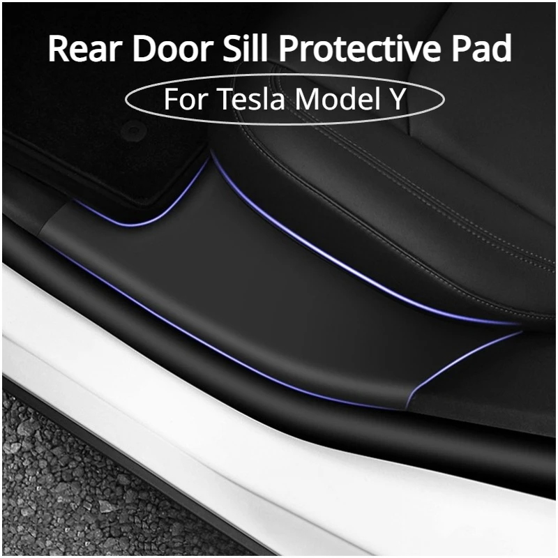 

Rear Door Sill Protective Pad for Tesla Model Y Cover Guards Threshold Bumper Strip Fit Original Car Anti Kick Pads ABS Black