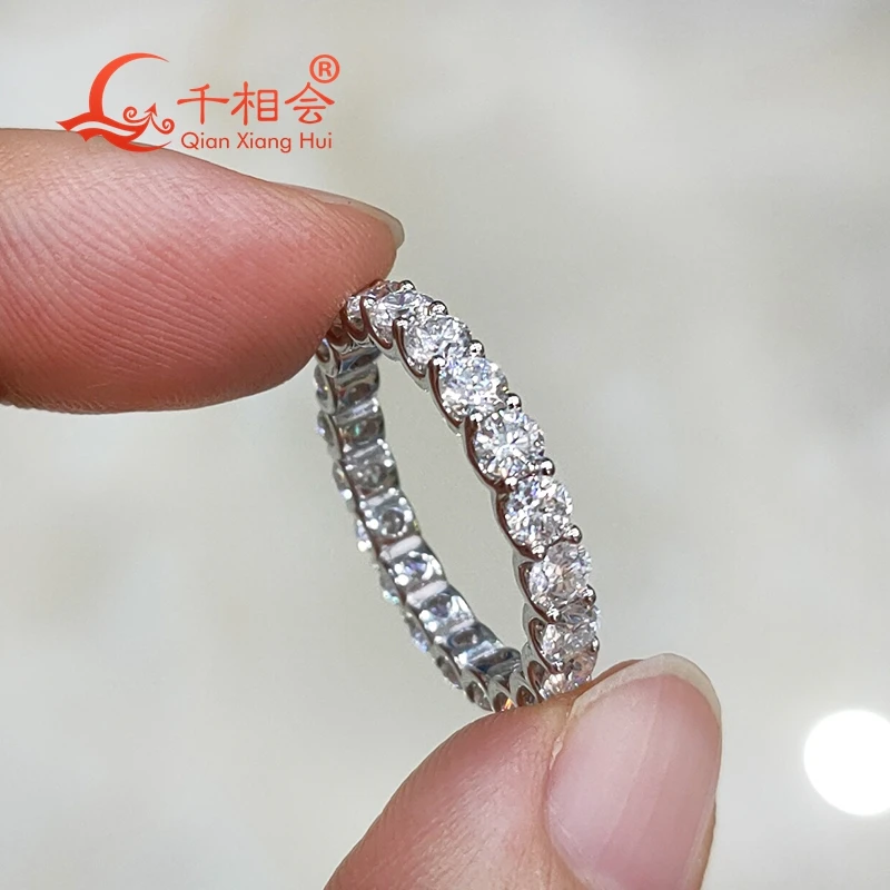 0.1ct 3mm round white moissanite Eternity Band Customizable Specifications ring 925 Sterling Silver Jewelry Rings Engagement