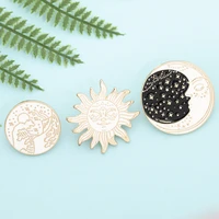golden sun moon star seaside waves brooches cartoon round enamel pins denim jackets lapel pin creative badges jewelry wholesale