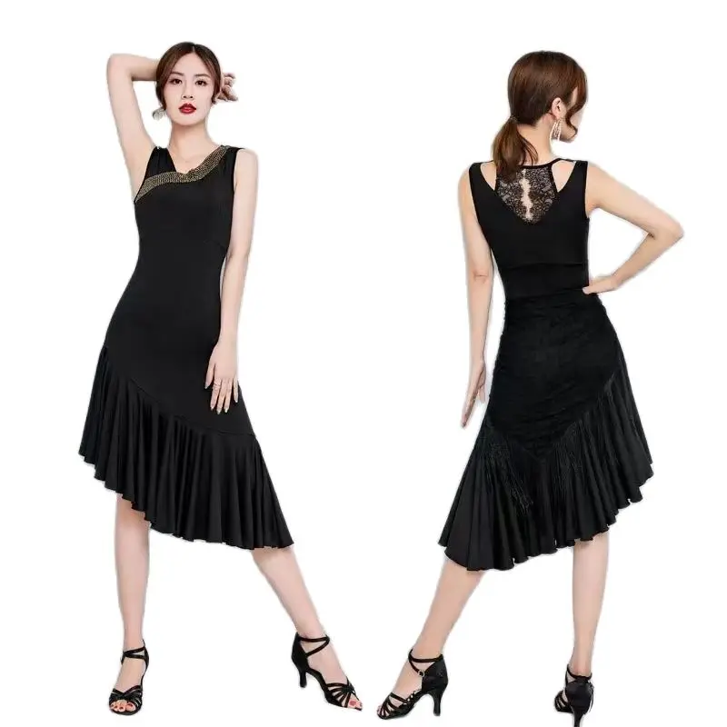 

New Adult Women Latin Dance Tassel Competition Dress Sexy Ballroom Show Clothes Costume Ladies Evening Wear Bodycon Skirt
