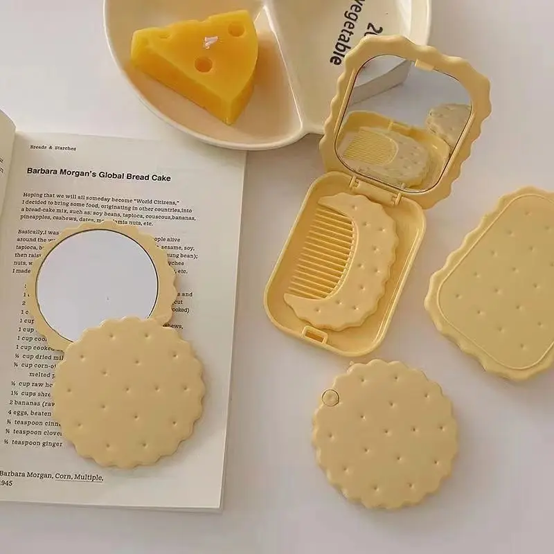Портативное милое зеркало Cheese cookie домашнее керамическое для макияжа ручное