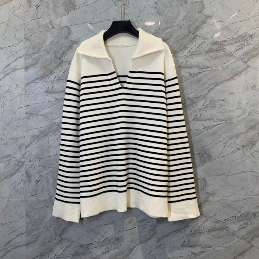 

Женский свободный пуловер с длинным рукавом, в полоску