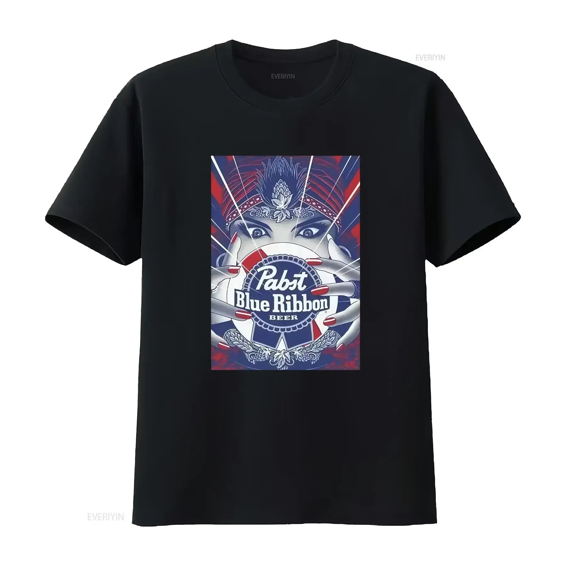 Фото Футболка Pabst Blue Ribbon с винтажным принтом, американская, в стиле Heavy Ad Washed, для повседневной носки, уличная одежда, графический винтажный дизайн, эффект потертости №1