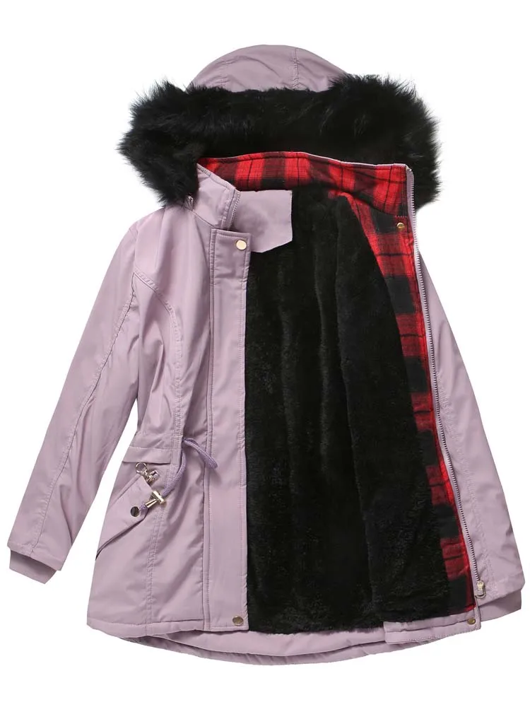 Winter Womens Parkas Cotton-Padded Coats Female Mid-Length Plus Velvet Big Fur Collar Puffer Jacket Thick Warm Parka Jackets