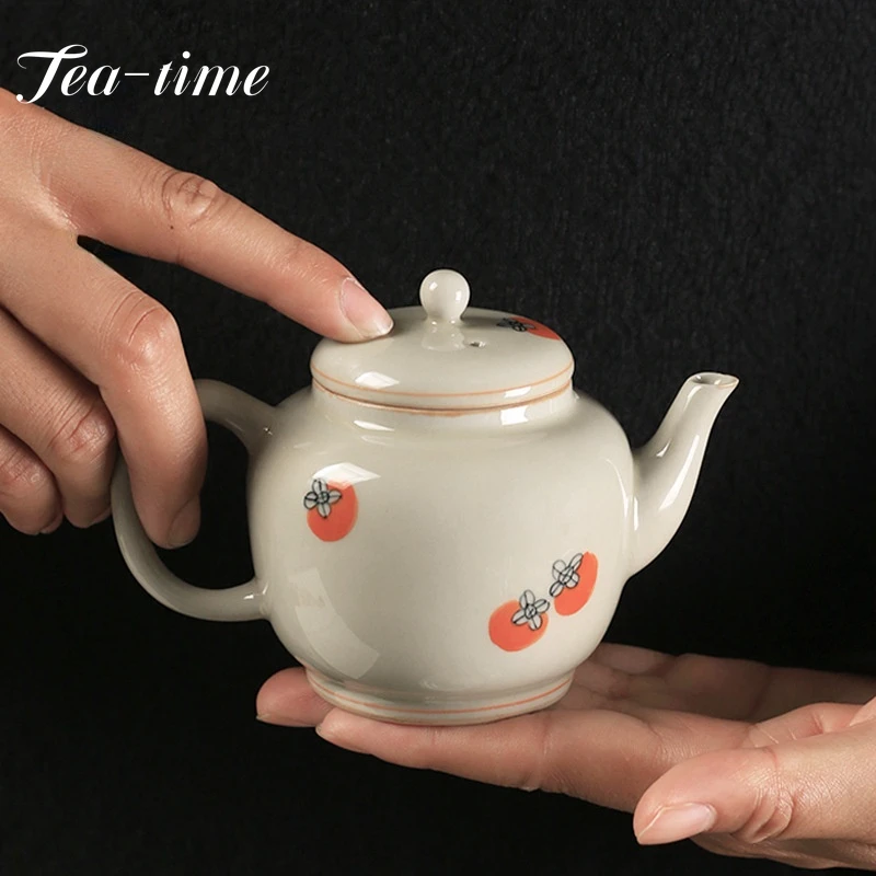 

170ml Retro Plannt Ash Glaze Ceramic Teapot Hand-painted Persimmon Art Pot with Filter Ball Boutique Kung Fu Tea Maker Samll Pot