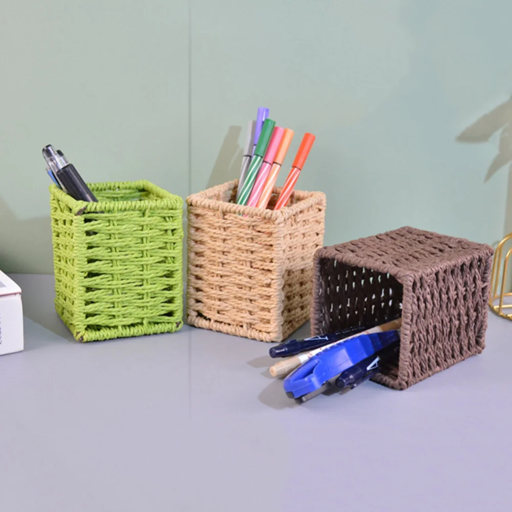 

Handmade Woven Wicker Storage Basket Chopsticks Tube Shovel Spoons Bucket Dinner Knives Forks Tableware Storage Box Desktop Hold