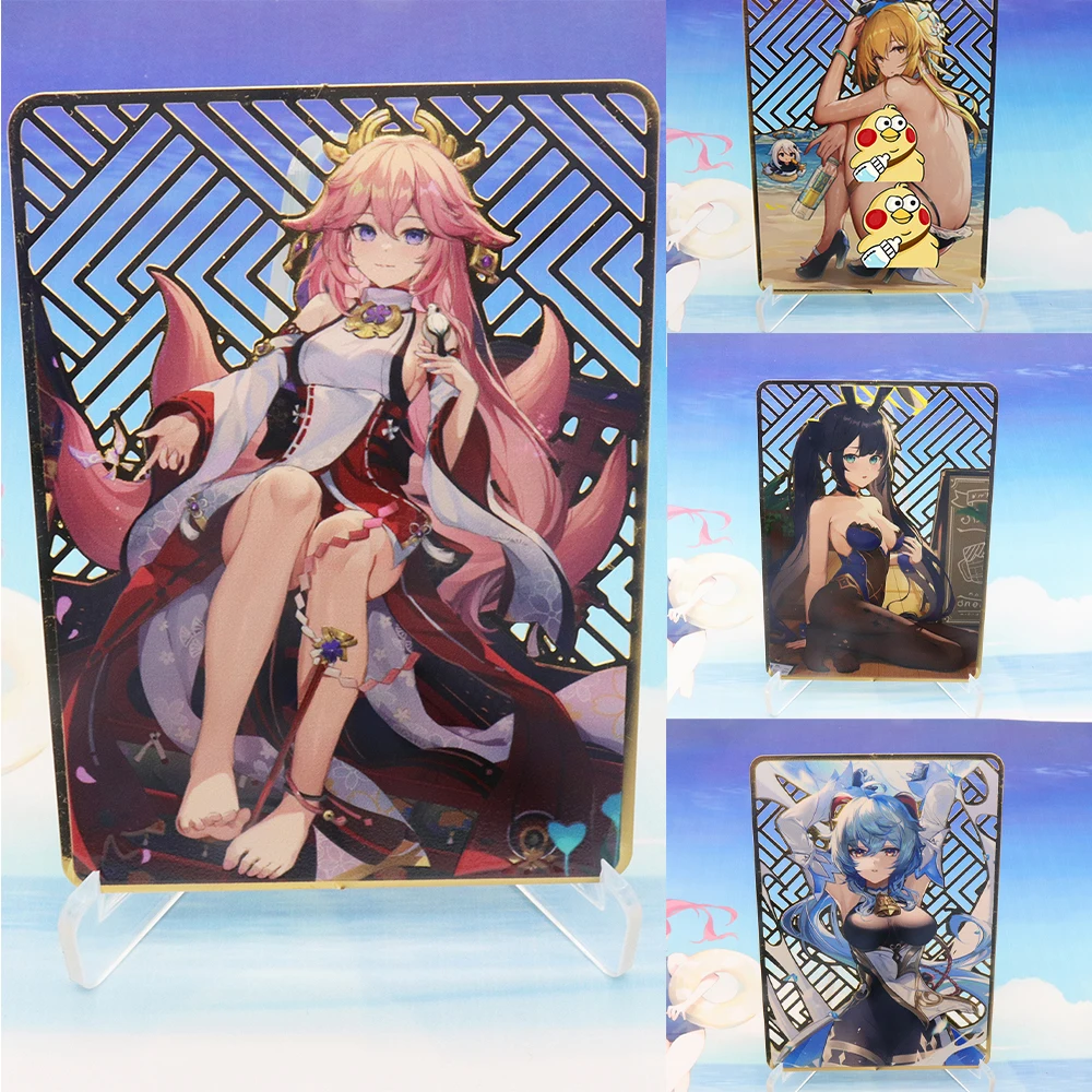 

Аниме Genshin Impact Hollow Golden Card Коллекционная открытка для привлекательной игры для девушек Мона ганью ин Аниме периферийные искусственные игрушки