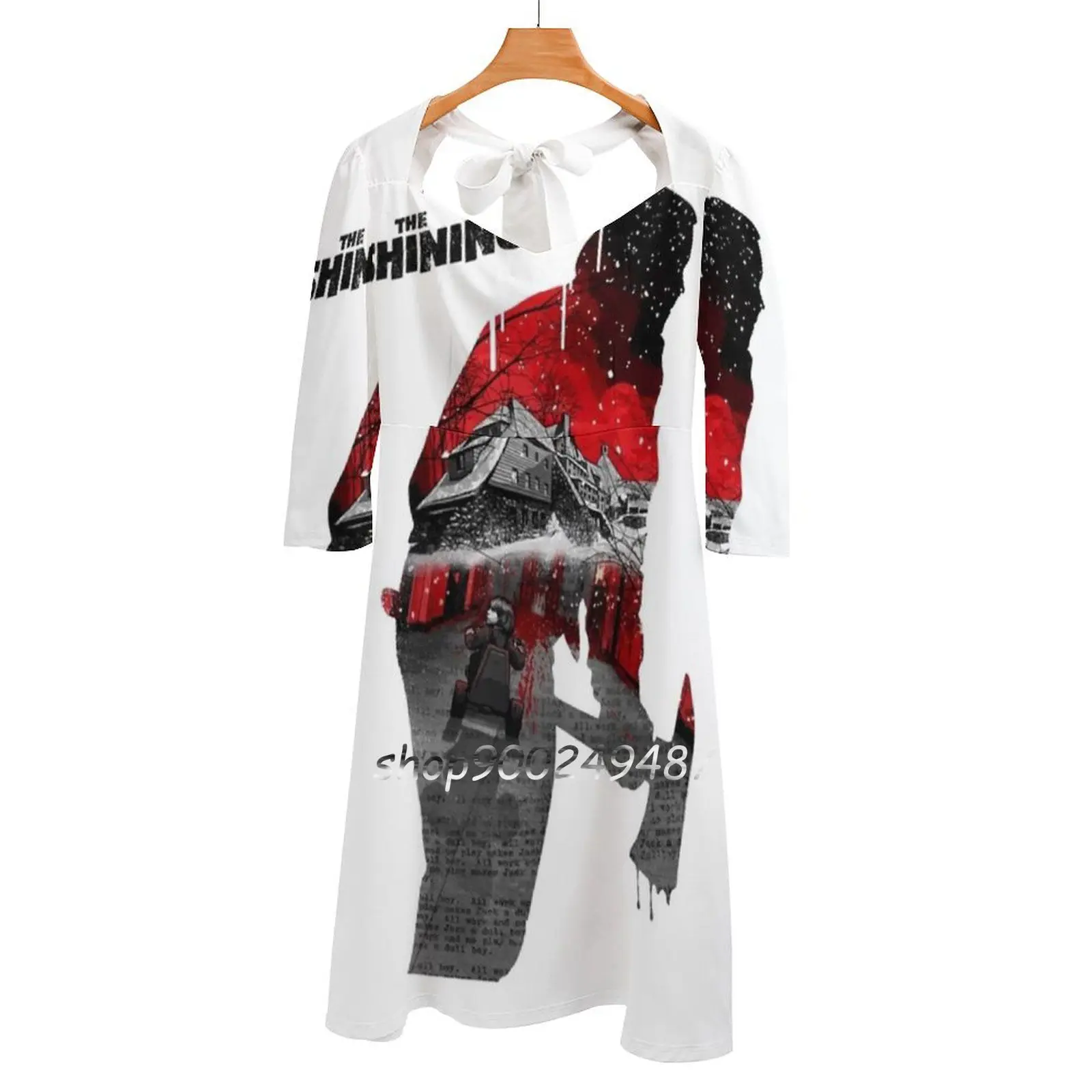 

Square Neck Dress Sweet Summer Dress Women Elegant Halter Print Dress The Glow Movie Film Classic Horror Thriller