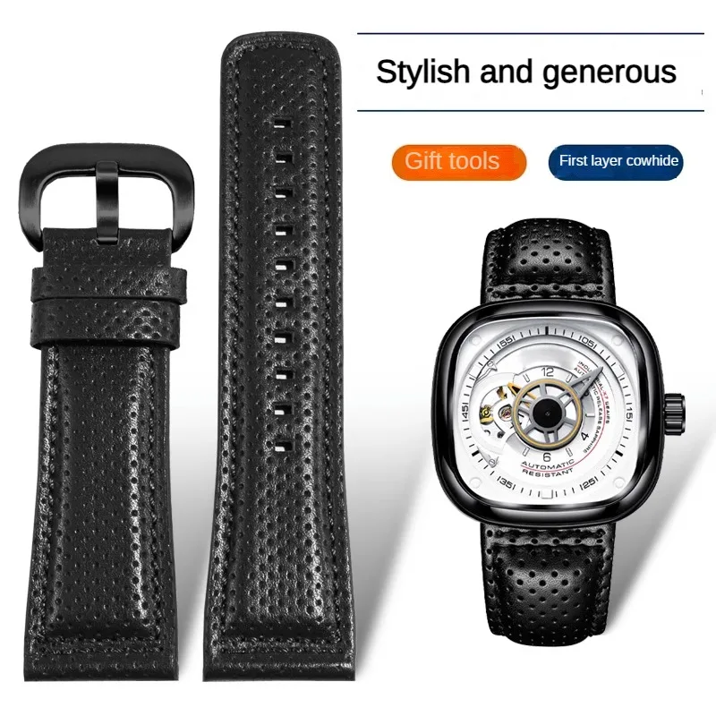 

Leather Strap For Friday M2/Q201/02/03/ Diesel Series Waterproof Cowhide Watchband 28mm