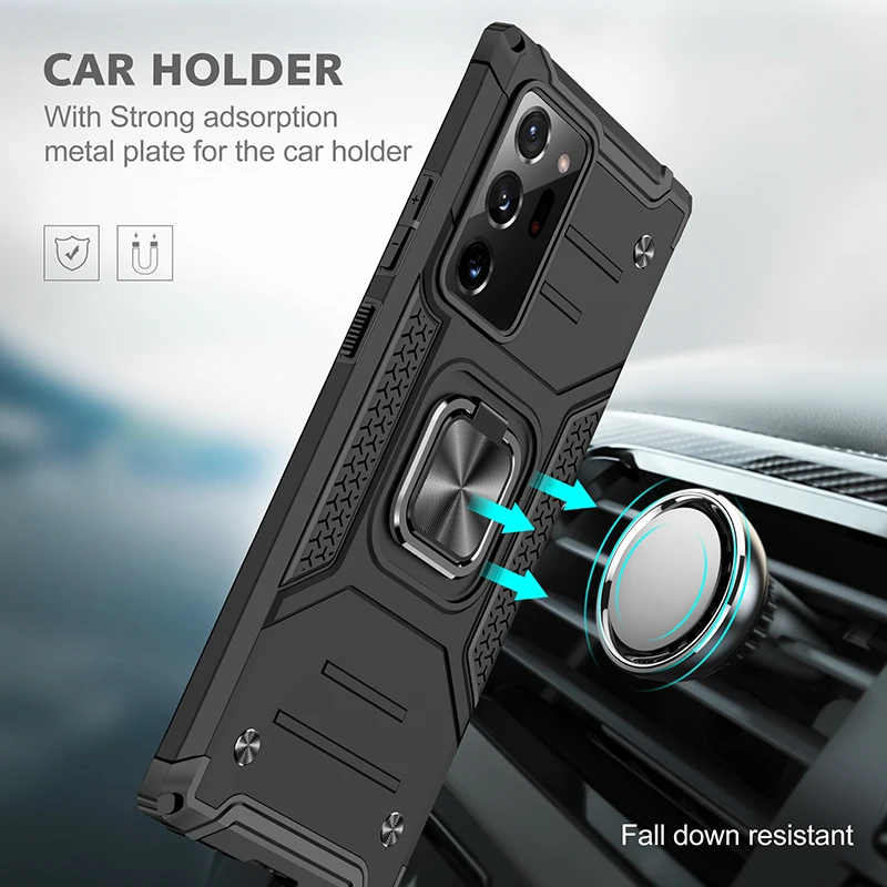 

Shockproof Phone Case For Samsung Galaxy Note 20 Note20 Ultra Ring Kickstand Magnetic Holder Back Cover