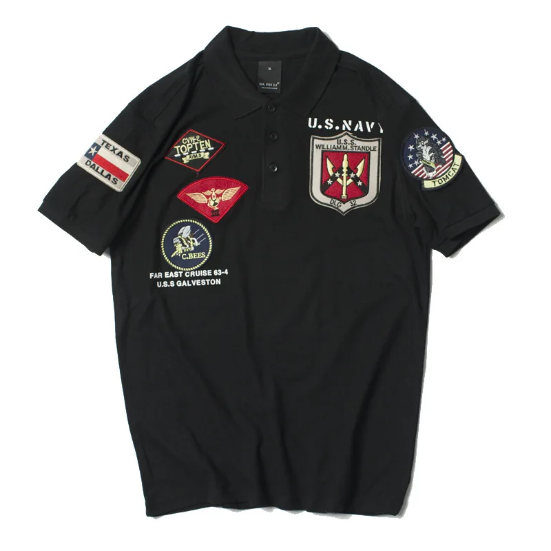 Фото Винтажная рубашка-поло Top Gun 2026ss, мужская, американский размер, летняя, с вышивкой, короткий рукав, в стиле милитари, для военно-воздушных сил и армии №5