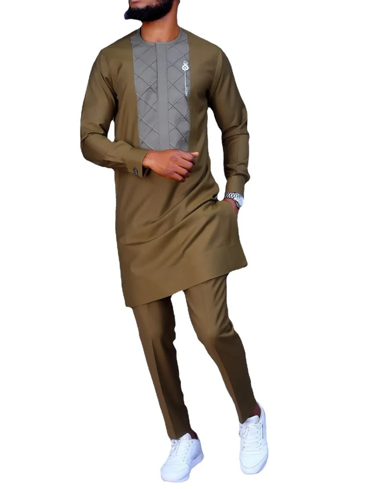 Muslim Fashion Long Sleeve Round Neck African Simple Men Casual Suit Arabic Shirt Camisas Estilo Europeo Pars Hombre Kurta Men