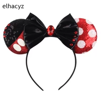 2022 new cartoon mouse ears headband girls glitter sequin bow party hairband for women festival headwear kids hair accessories