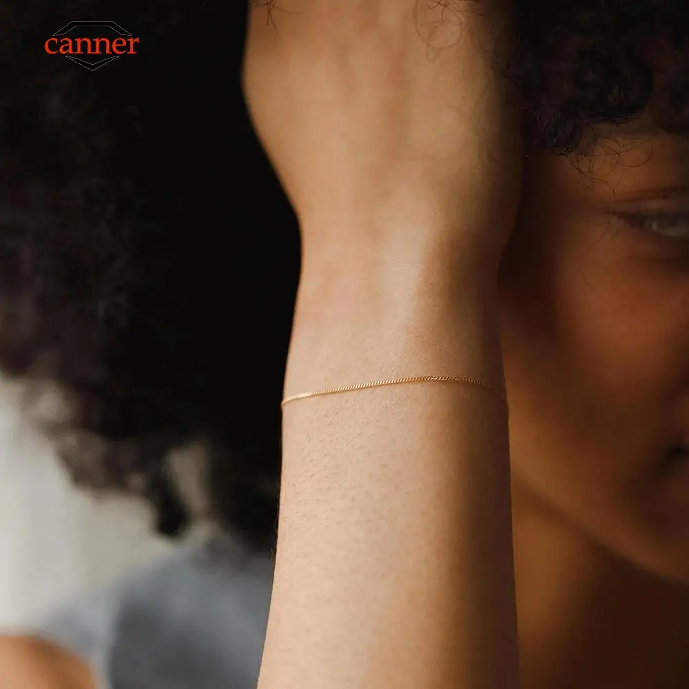 

CANNER Simple Chain Bracelet For Women Silver 925 Sterling Fashion Wedding Party Gold Chain Fine Jewelry 2023 Trend Mom Gift