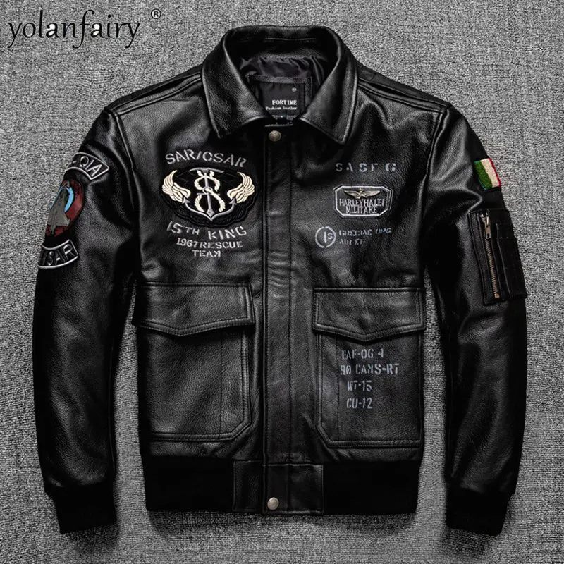 

New Flight Suit Top Layer Cowhide Real Leather Jackets Men Motorcycle Oversized Men's Leather Jacket Short Spring Fall Coats 5XL