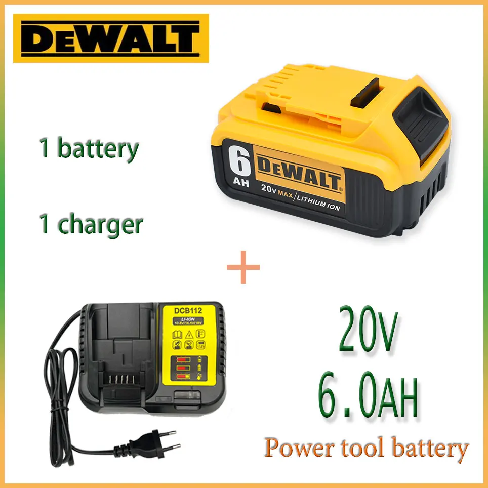 

DeWalt 100% Original 20V 6.0Ah Rechargeable Power Tools Battery with LED Li-ion Replacement DCB205 DCB204-2 DCB200+Charger