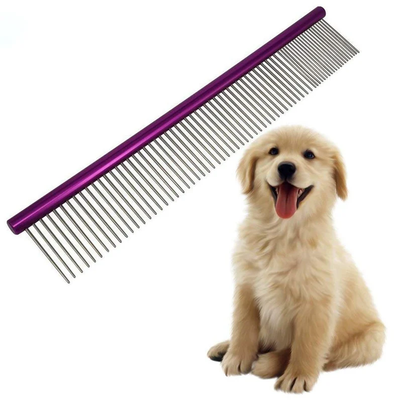 

Dog Cat Stainless Steel Dense And Sparse Comb Pet Metal Hair Removal Comb Puppy Grooming Products Solid Color Bulldog Supplies