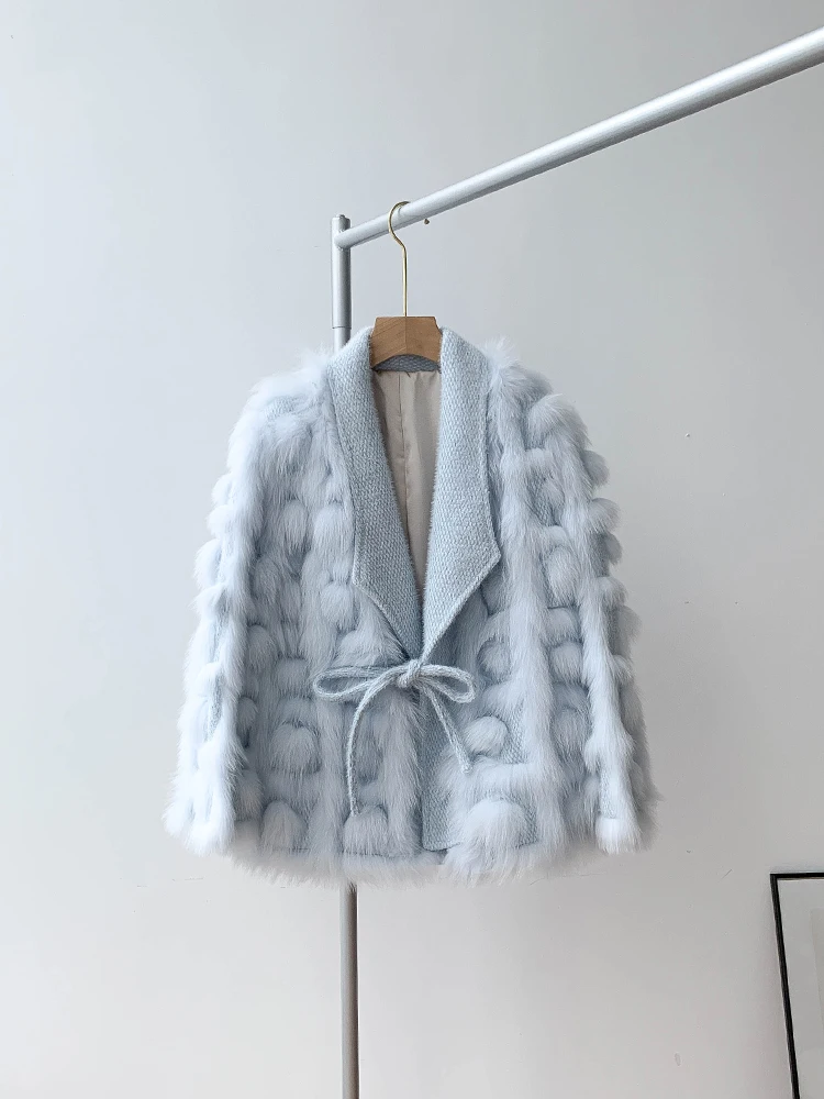 2022 Winter Knitted Cardigan Women Real Fox Fur Coat Young Woman Jacket Natural Fur Outerwear Fashion Design Streetwear enlarge