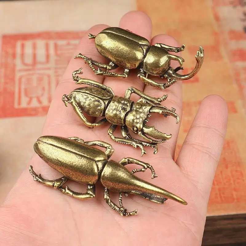 

Solid Brass Beetle Ornaments Creative Unicorn Fairy Simulation Copper Insect Tea Pets Hand-played House Table Ornaments Gift