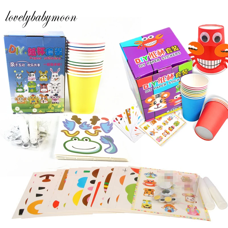 

12pcs Children 3d Diy Handmade Paper Cups Sticker Material Kit Whole Set Kids Kindergarten School Art Craft Educational Toys