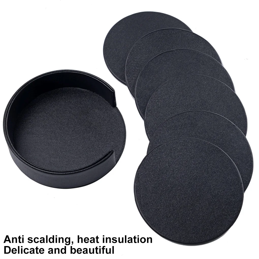 

Термоизолированный коврик для чашки из искусственной кожи, нескользящая круглая кофейная Подставка под чайник, цвет черный