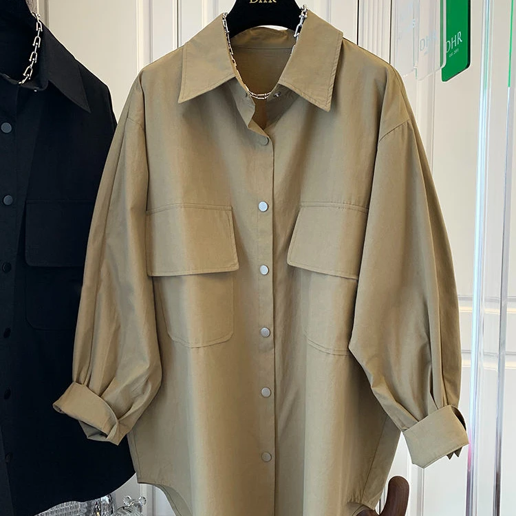

Women 2022 Spring Autumn Fashion Solid Color Cotton Shirts Female Loose Casual Blouses Ladies Long Sleeve Buttons Shirts U414