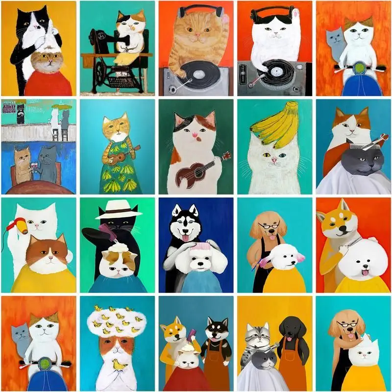 

GATYZTORY акриловая краска по номерам для взрослых, картины по номерам, мультяшная кошка, животные, картина, ручная работа, искусство