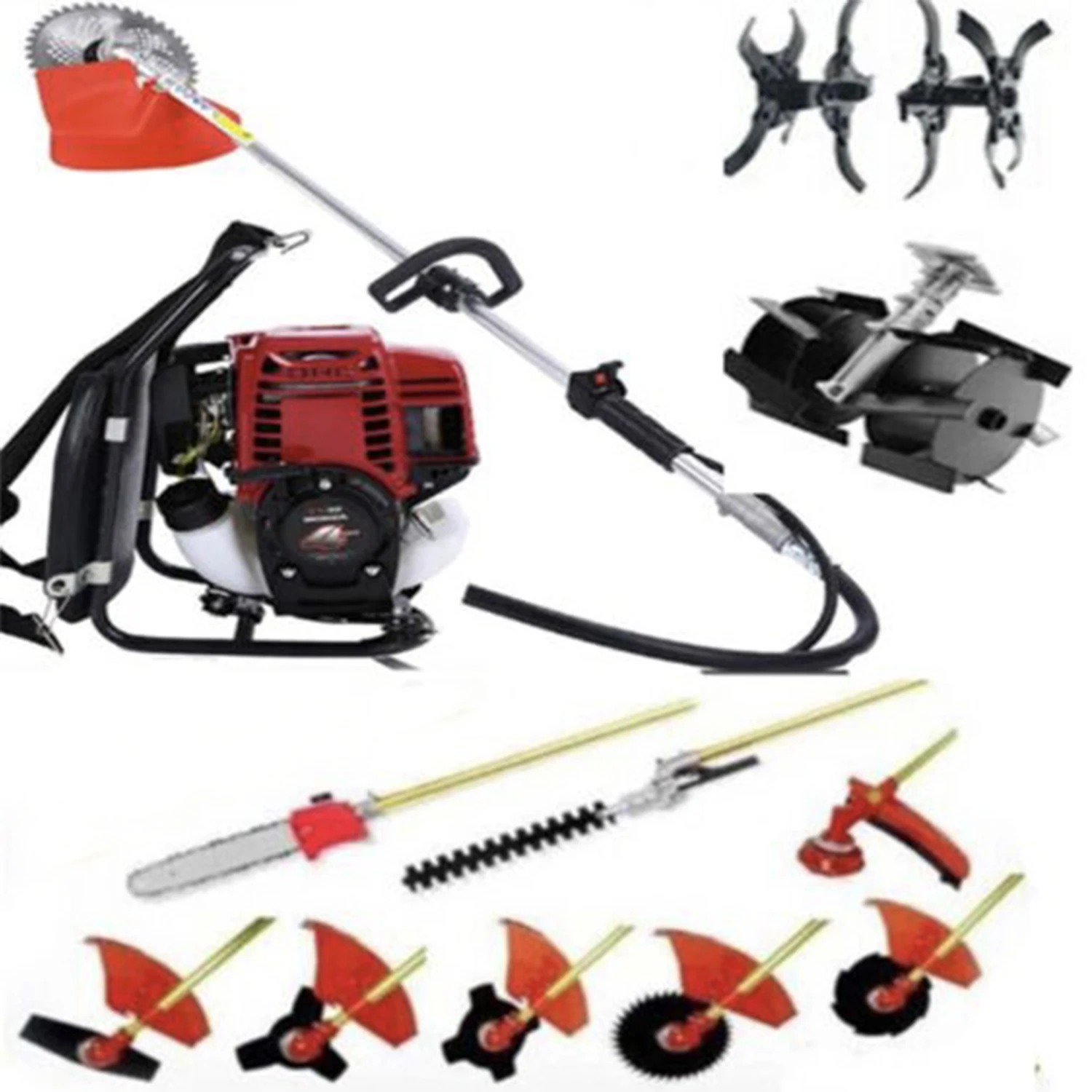 GX35 Backpack 12 in 1 Brush Cutter weed eater lawn mower tiller hedge trimmer gas 4strokes motor