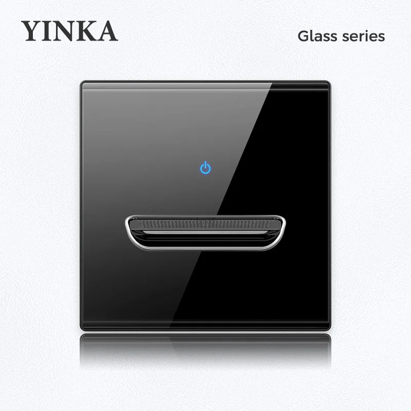 

YINKA Tempered Glass Switch Panel LED Indicator 1 2 3 4 Gang/ 2 Way Self-reset Switch EU/AU/US Socket Light Switch White 86*86mm