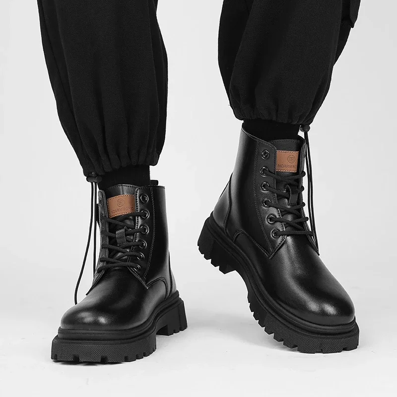 

2023 Hot Sale Shoes for Male Lace Up Men's Boots Classics Ankle Boots Male Solid Round Toe Platform Non Slip Men's Shoes Zapatos