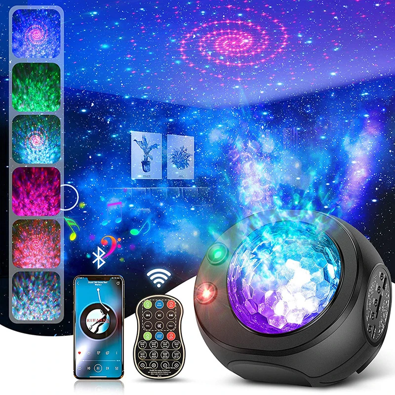 

Bluetooth Speaker Night Light Remote USB Projector 10 Planets LED Galaxy Starry Lamp Ocean Wave Nighight Kids Room Decoration