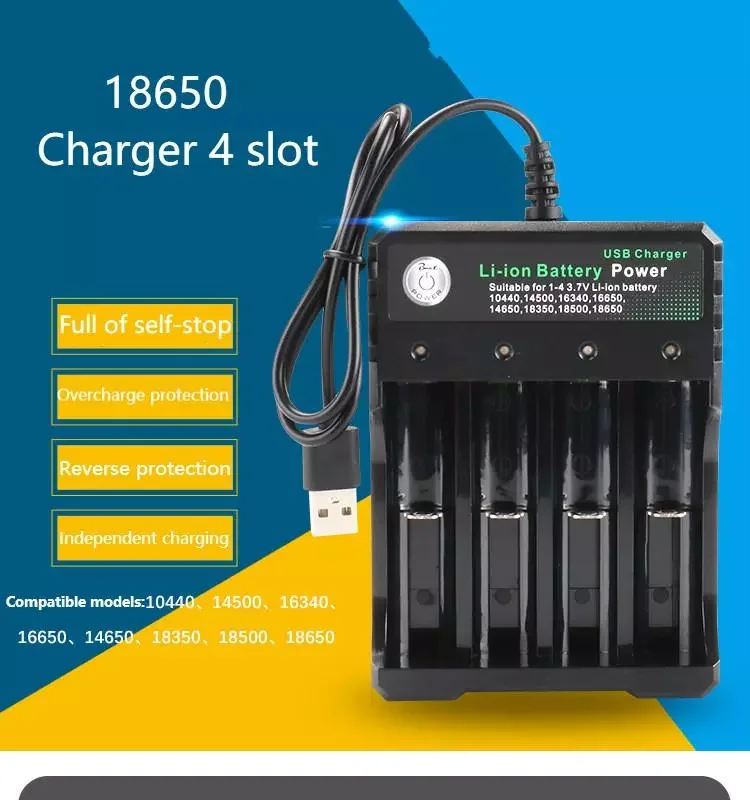 

3.7V 18650 Battery Charger 2/4 Slots Li-ion Battery USB Independent Charging Portable 18350 16340 14500 Batteries Charger