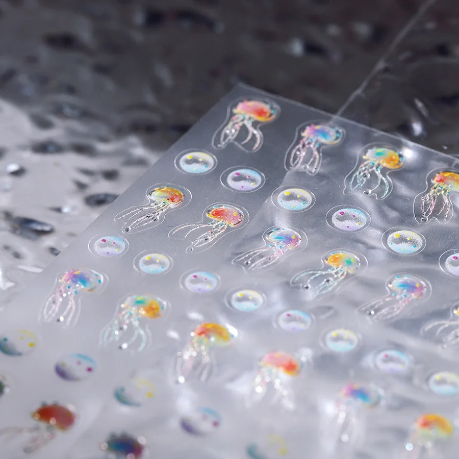 Красивые Цветные самоклеящиеся 3D-Наклейки для ногтей с Медузой морскими волнами