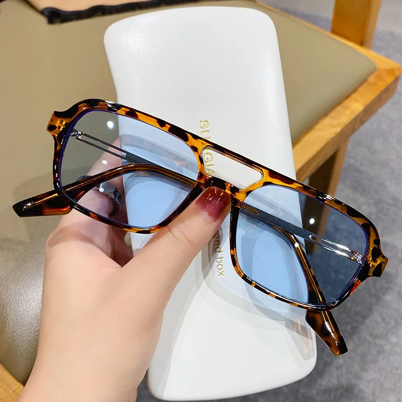 

Retro Double Bridges Women Sunglasses Fashion Pink Gradient Eyewear Trending Hollow Leopard Blue Sun Glasses Men Shades UV400