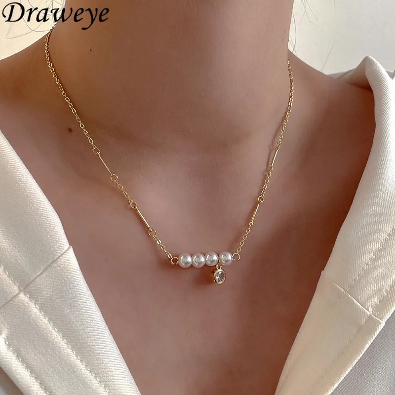 

Draweye Korean Fashion Necklaces for Women Pearls Simple Elegant Summer Jewelry Light Luxury Chains Ins New Pendant Necklace