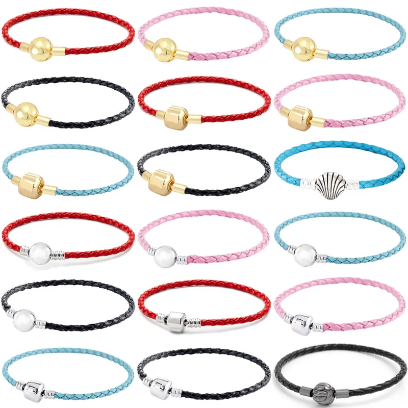 

Original Genuine Leather Golden Barrel Ball Seashell Clasp Bracelet Fit Fashion 925 Sterling Silver Bangle Bead Charm Jewelry
