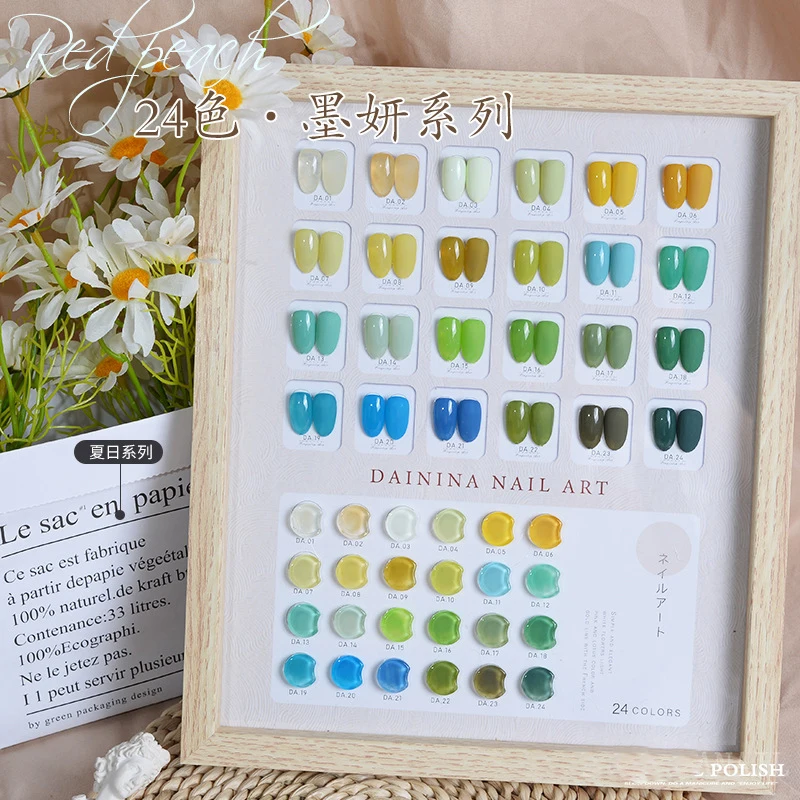 

15ml Green Serise Gel Nail Polish Set Of 24 Pieces Summer Soak Off UV Gel Varnish Kit For Nail Art Design Professional Salon Use