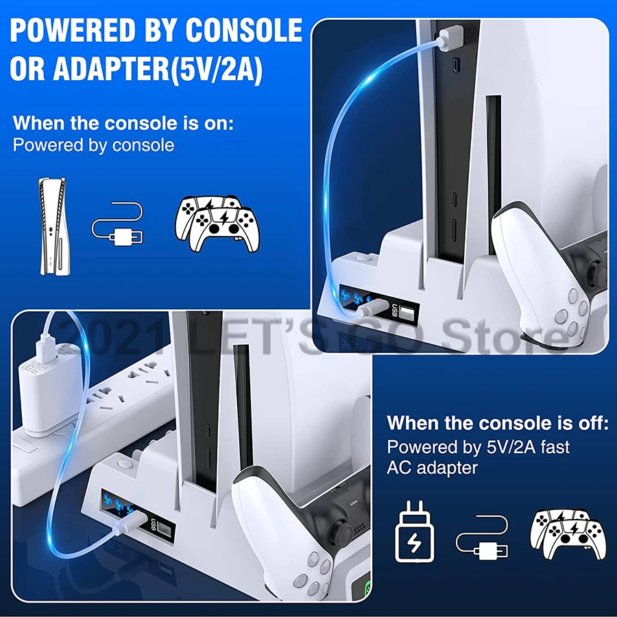 PS5 вертикальная подставка 2 вентилятора охлаждения контроллера зарядное