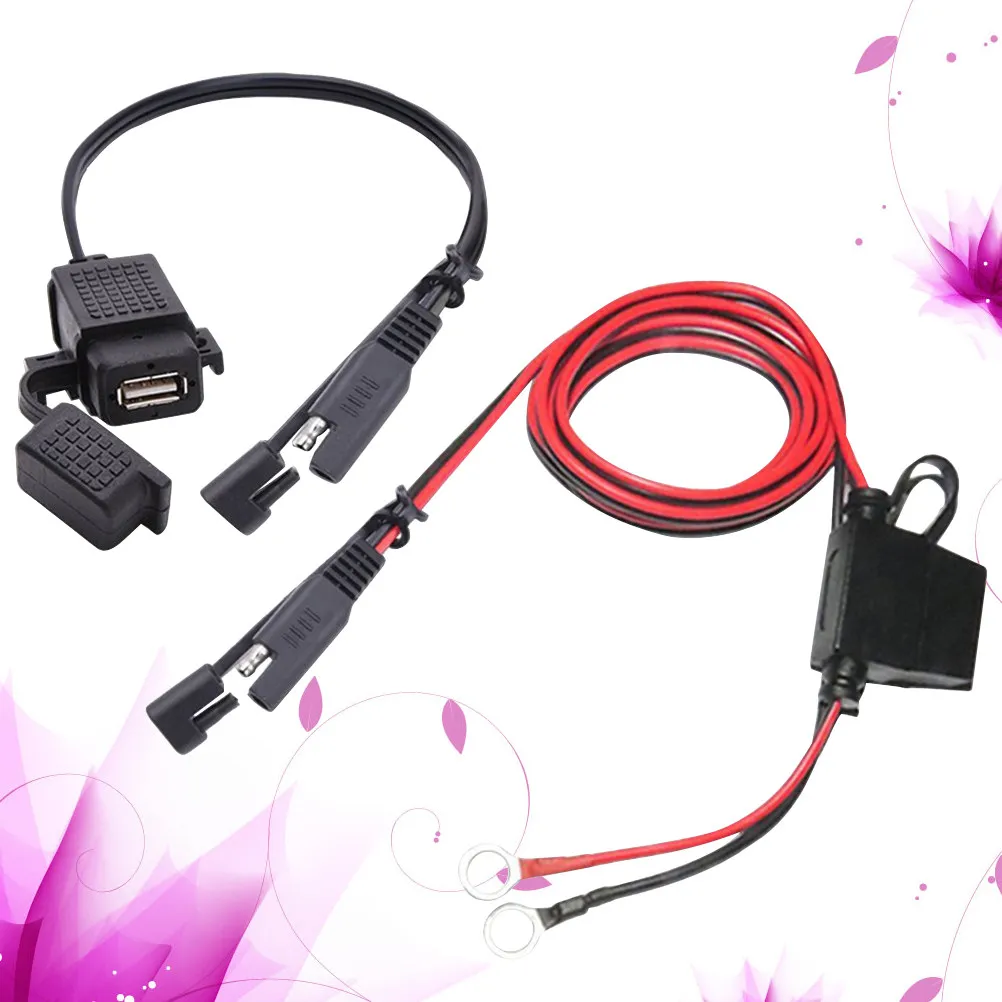 Фото Черный адаптер Sae на USB для мотоциклов, 12-24В, быстрая зарядка, материал ABS с медными контактами, совместим с большинством USB-устройств, включая №1